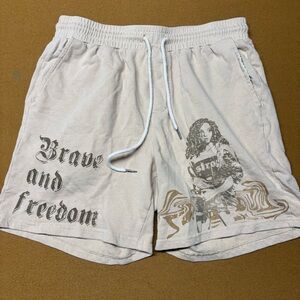 SHEIN Cream Graphic Athletic Men Shorts